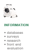 information: databases, surveys, research, front end evaluation.